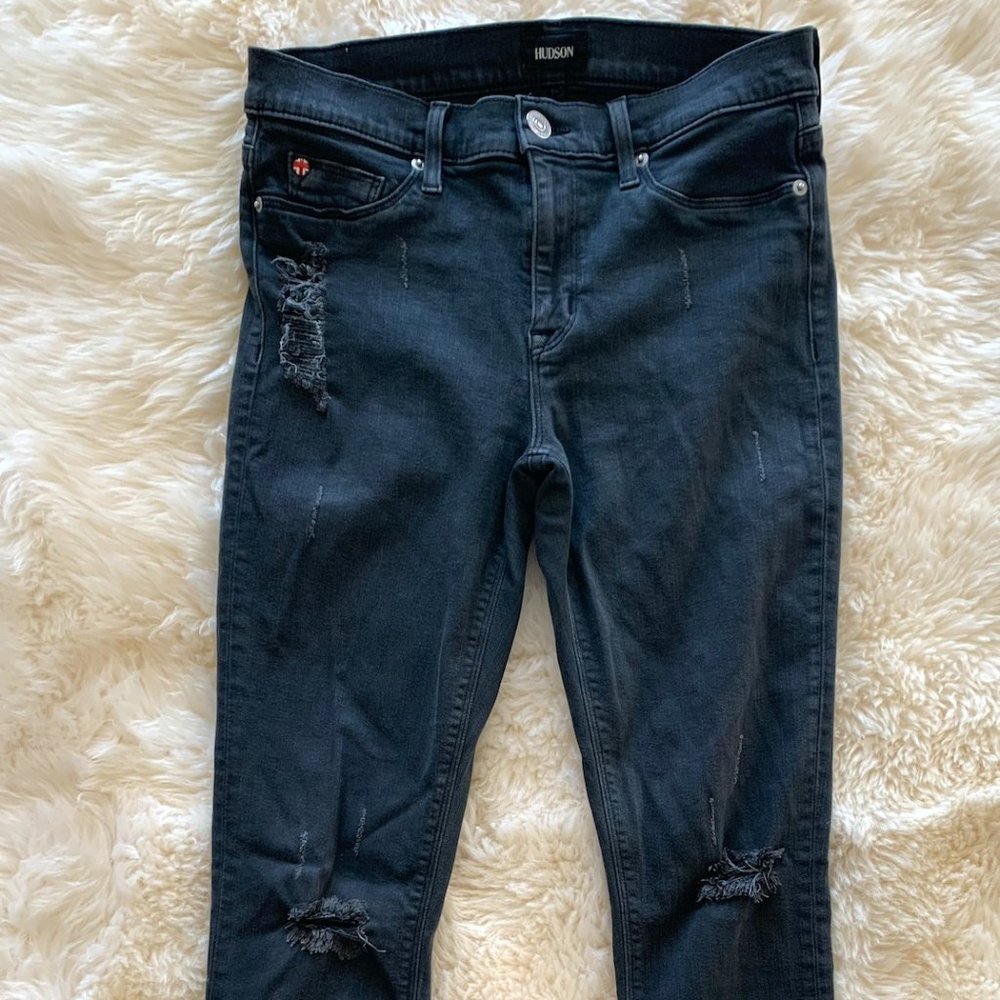 Hudson Distressed Charcoal Gray Skinny Jeans